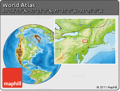 Physical Location Map of the Area around 42° 9' 30" N, 74° 43' 29" W