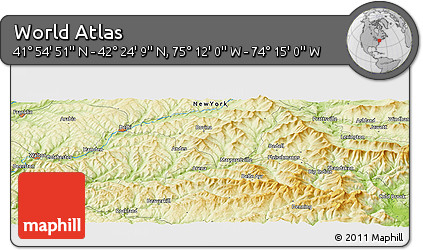 Physical Panoramic Map of the Area around 42° 9' 30" N, 74° 43' 29" W