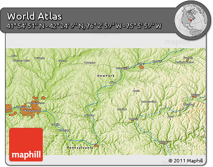Physical 3D Map of the Area around 42° 9' 30" N, 75° 34' 29" W