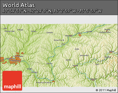 Physical 3D Map of the Area around 42° 9' 30" N, 75° 34' 29" W