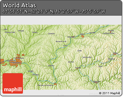 Physical 3D Map of the Area around 42° 9' 30" N, 75° 34' 29" W