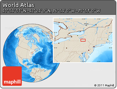 Shaded Relief Location Map of the Area around 42° 9' 30" N, 76° 25' 30" W