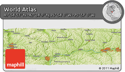 Physical Panoramic Map of the Area around 42° 9' 30" N, 76° 25' 30" W