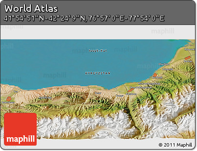 Satellite 3D Map of the Area around 42° 9' 30" N, 77° 25' 30" E