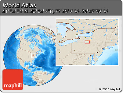Shaded Relief Location Map of the Area around 42° 9' 30" N, 77° 16' 30" W