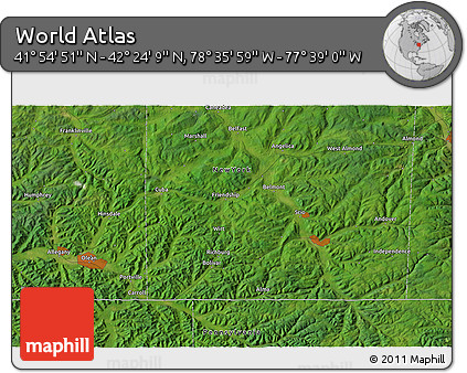 Satellite 3D Map of the Area around 42° 9' 30" N, 78° 7' 30" W