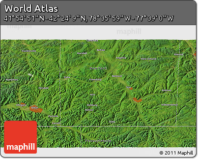Satellite 3D Map of the Area around 42° 9' 30" N, 78° 7' 30" W