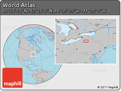 Gray Location Map of the Area around 42° 9' 30" N, 78° 7' 30" W
