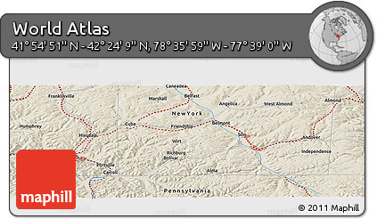 Shaded Relief Panoramic Map of the Area around 42° 9' 30" N, 78° 7' 30" W
