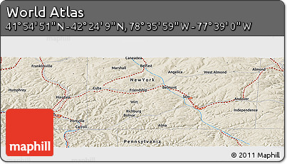 Shaded Relief Panoramic Map of the Area around 42° 9' 30" N, 78° 7' 30" W