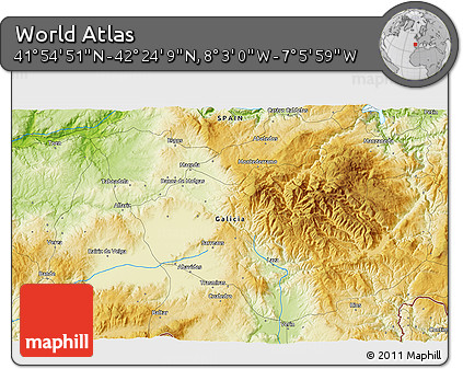 Physical 3D Map of the Area around 42° 9' 30" N, 7° 34' 30" W