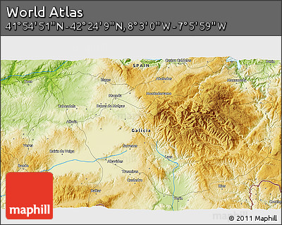 Physical 3D Map of the Area around 42° 9' 30" N, 7° 34' 30" W