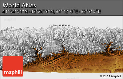 Physical Panoramic Map of the Area around 42° 9' 30" N, 81° 40' 30" E