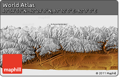 Physical Panoramic Map of the Area around 42° 9' 30" N, 81° 40' 30" E