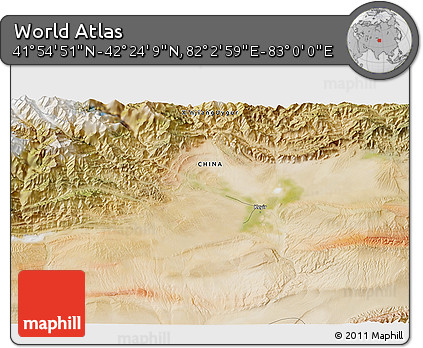 Satellite 3D Map of the Area around 42° 9' 30" N, 82° 31' 30" E