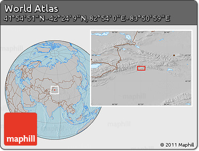 Gray Location Map of the Area around 42° 9' 30" N, 83° 22' 30" E, hill shading