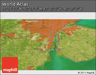 Satellite 3D Map of the Area around 42° 9' 30" N, 83° 13' 29" W