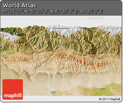 Satellite 3D Map of the Area around 42° 9' 30" N, 84° 13' 29" E