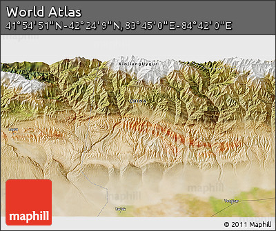 Satellite 3D Map of the Area around 42° 9' 30" N, 84° 13' 29" E