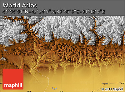 Physical Map of the Area around 42° 9' 30" N, 84° 13' 29" E