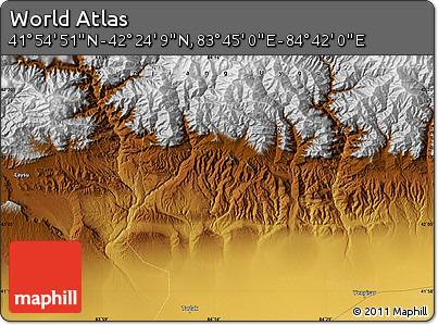 Physical Map of the Area around 42° 9' 30" N, 84° 13' 29" E