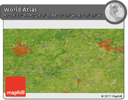 Satellite 3D Map of the Area around 42° 9' 30" N, 84° 4' 29" W