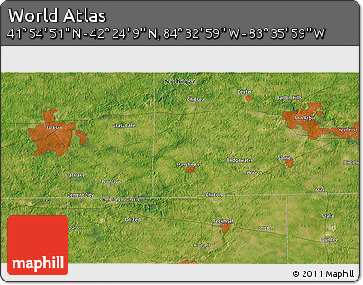 Satellite 3D Map of the Area around 42° 9' 30" N, 84° 4' 29" W