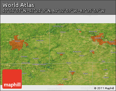 Satellite 3D Map of the Area around 42° 9' 30" N, 84° 4' 29" W