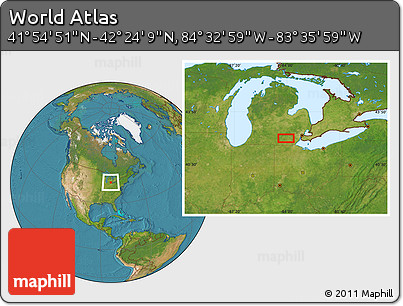 Satellite Location Map of the Area around 42° 9' 30" N, 84° 4' 29" W