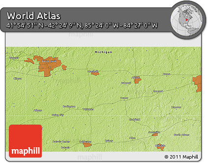 Physical 3D Map of the Area around 42° 9' 30" N, 84° 55' 30" W