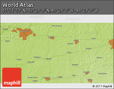 Physical 3D Map of the Area around 42° 9' 30" N, 84° 55' 30" W