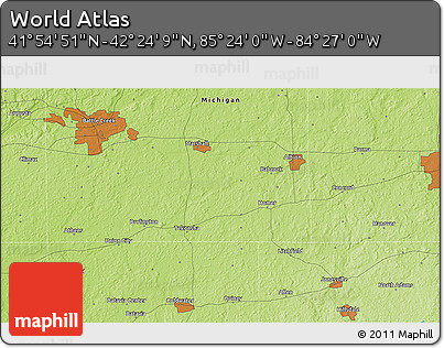 Physical 3D Map of the Area around 42° 9' 30" N, 84° 55' 30" W