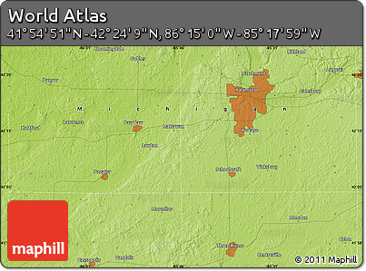 Physical Map of the Area around 42° 9' 30" N, 85° 46' 30" W