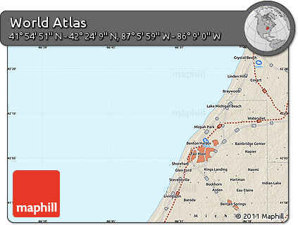 Shaded Relief Map of the Area around 42° 9' 30" N, 86° 37' 30" W
