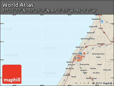 Shaded Relief Map of the Area around 42° 9' 30" N, 86° 37' 30" W