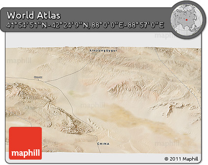 Satellite 3D Map of the Area around 42° 9' 30" N, 88° 28' 29" E
