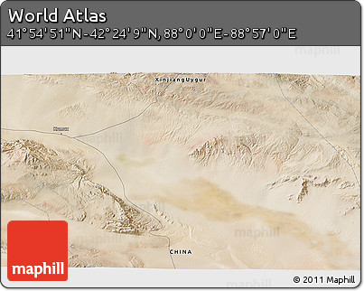 Satellite 3D Map of the Area around 42° 9' 30" N, 88° 28' 29" E