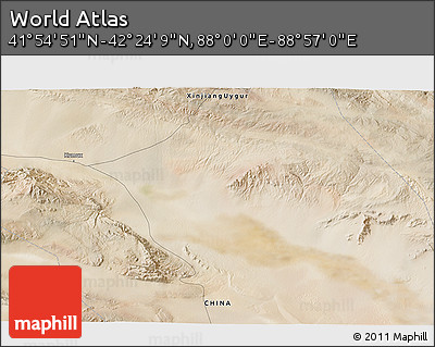Satellite 3D Map of the Area around 42° 9' 30" N, 88° 28' 29" E