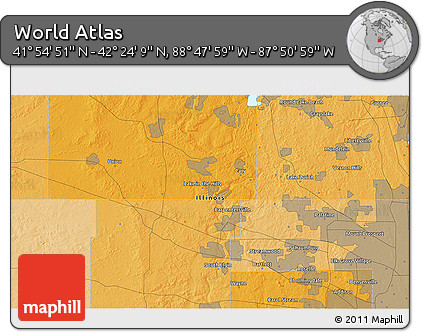 Political 3D Map of the Area around 42° 9' 30" N, 88° 19' 29" W