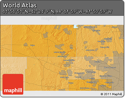 Political 3D Map of the Area around 42° 9' 30" N, 88° 19' 29" W
