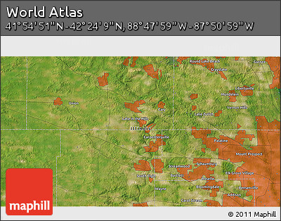 Satellite 3D Map of the Area around 42° 9' 30" N, 88° 19' 29" W