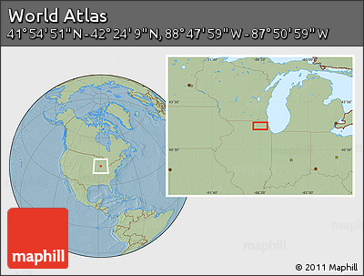 Savanna Style Location Map of the Area around 42° 9' 30" N, 88° 19' 29" W, hill shading