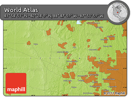Physical Map of the Area around 42° 9' 30" N, 88° 19' 29" W