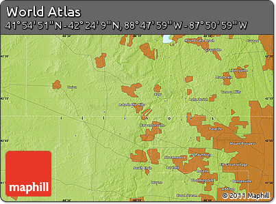 Physical Map of the Area around 42° 9' 30" N, 88° 19' 29" W