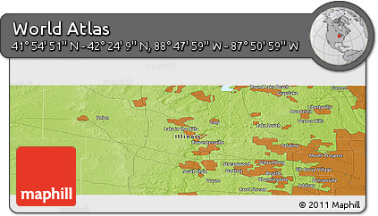 Physical Panoramic Map of the Area around 42° 9' 30" N, 88° 19' 29" W