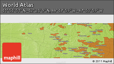 Physical Panoramic Map of the Area around 42° 9' 30" N, 88° 19' 29" W
