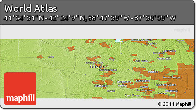 Physical Panoramic Map of the Area around 42° 9' 30" N, 88° 19' 29" W
