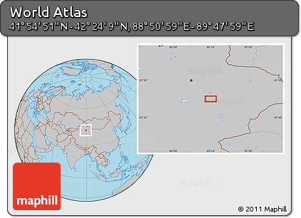 Gray Location Map of the Area around 42° 9' 30" N, 89° 19' 29" E