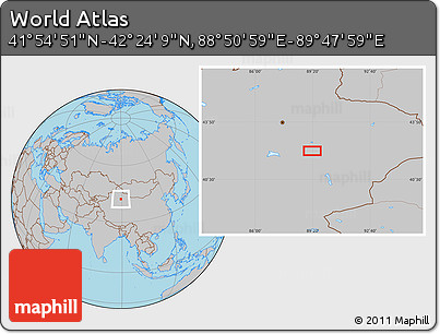 Gray Location Map of the Area around 42° 9' 30" N, 89° 19' 29" E