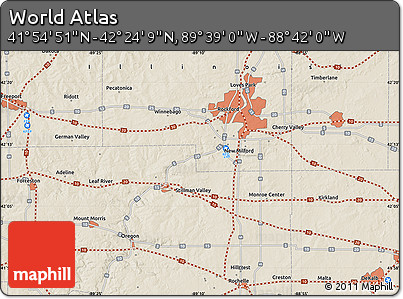 Shaded Relief Map of the Area around 42° 9' 30" N, 89° 10' 30" W